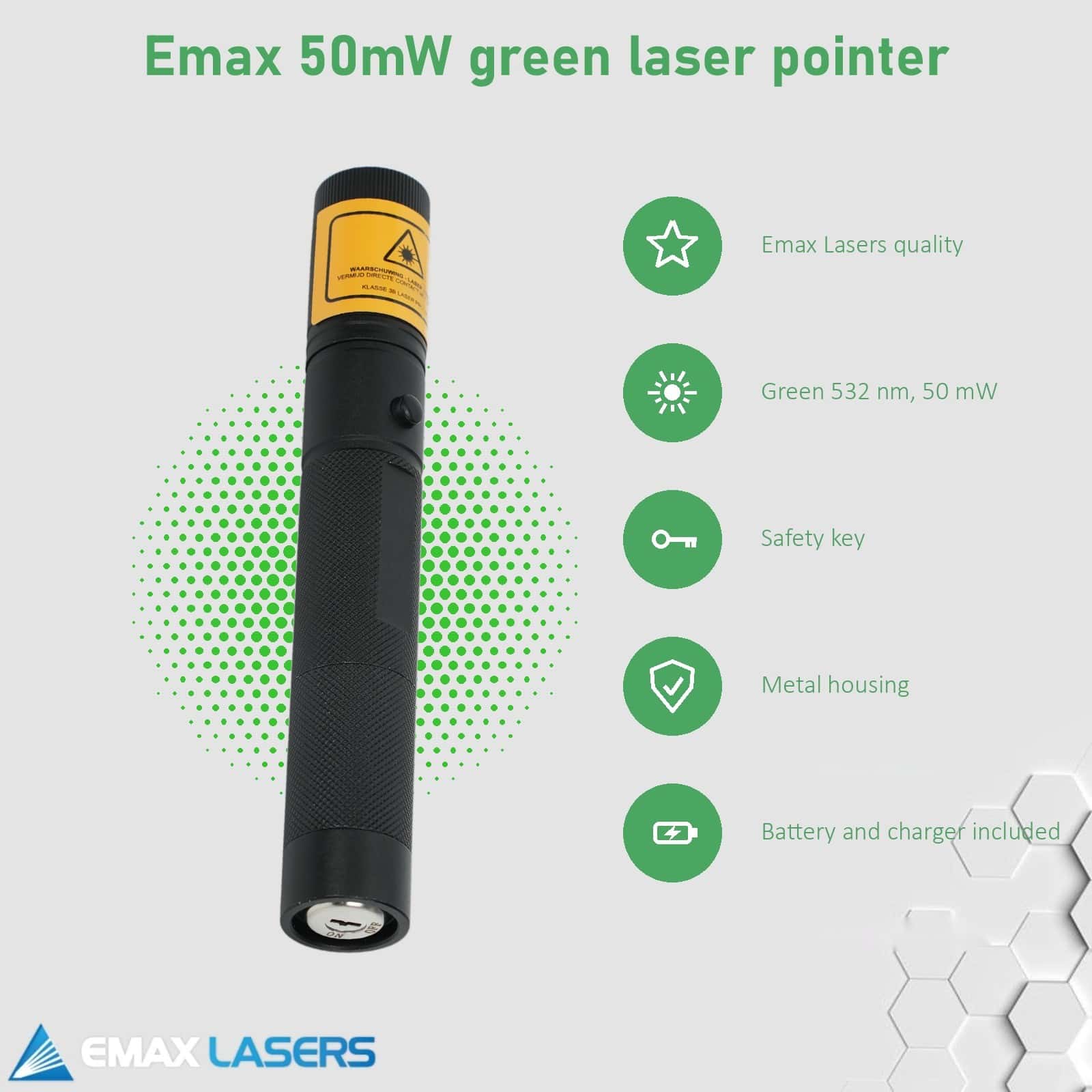 Features of the Emax 50 mW green laser pointer
