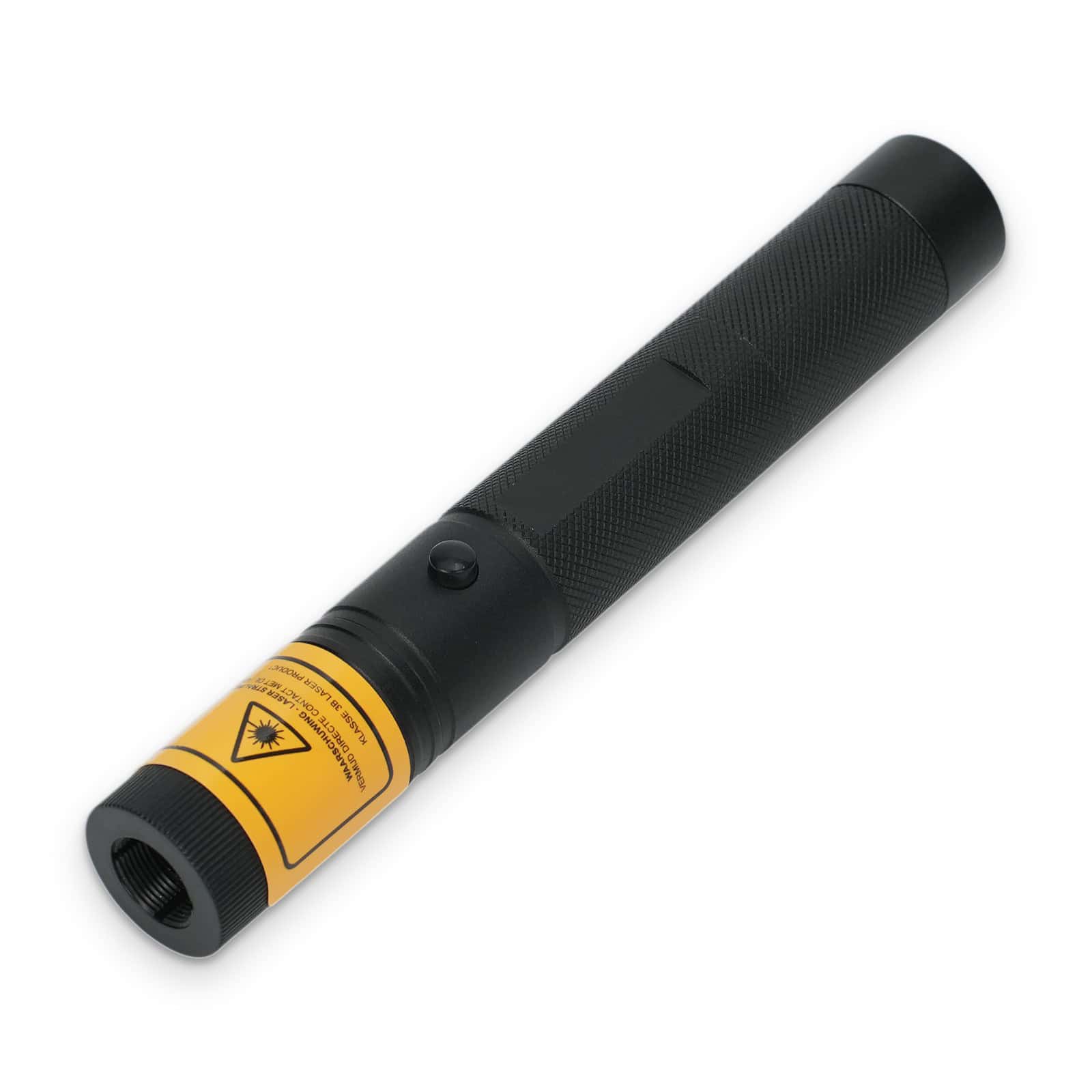 Head and warning label of the 50 mW red laser pointer