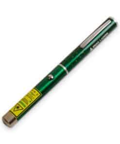 Green laser pen with pocket clip and yellow laser warning label, Emax