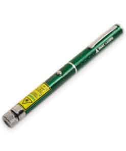 Green laser pointer with pattern cap and yellow laser warning label, Emax