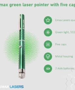 Features of the Emax green laser pointer with five caps