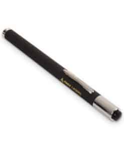 Green laser pointer with on/off switch: black pen with clip and Emax Lasers logo