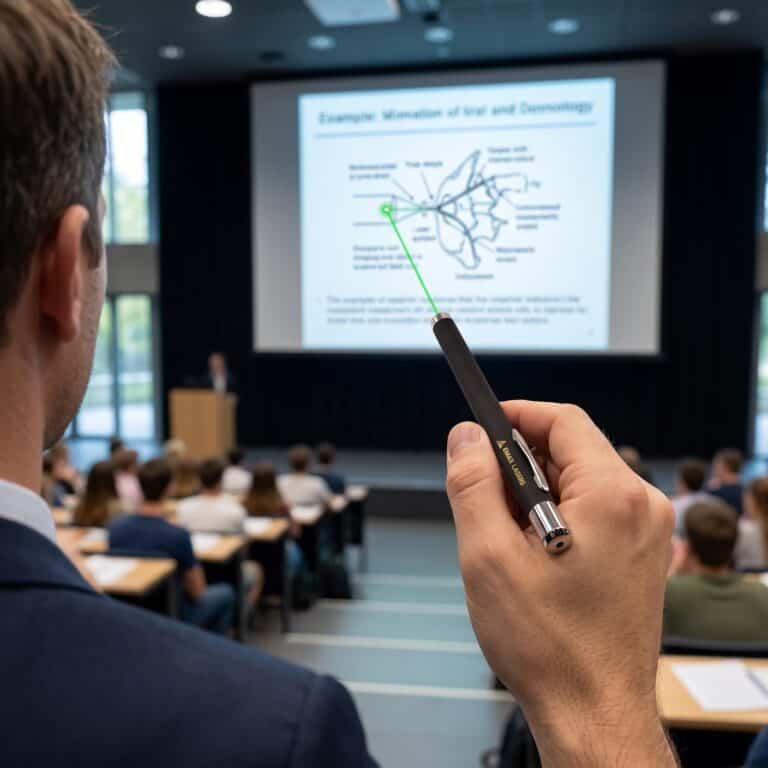 Emax green laser pointer used in a lecture hall