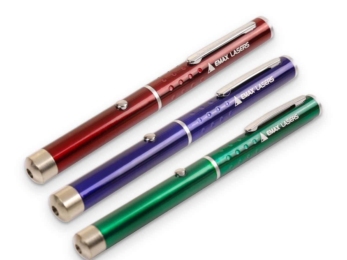 Emax laser pointers in red, violet and green