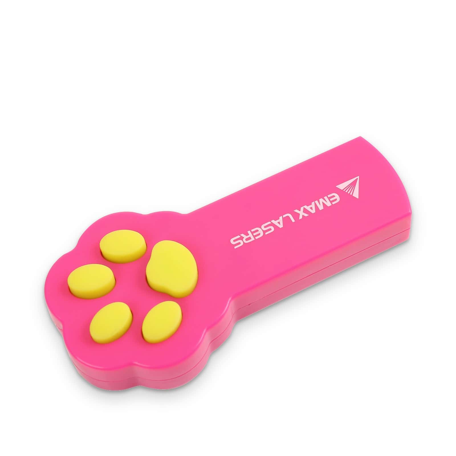 Cat laser pointer in a pink paw shape with yellow pads, Emax