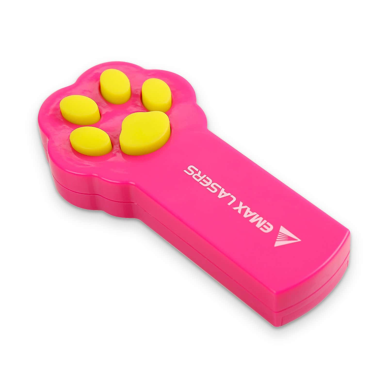 Pink paw-shaped pet laser pointer with Emax Lasers logo