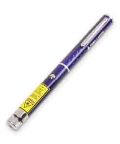 Purple laser pointer with pattern cap and yellow laser warning label, Emax