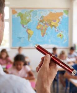 Emax red laser pointer: pointing at the map in the classroom