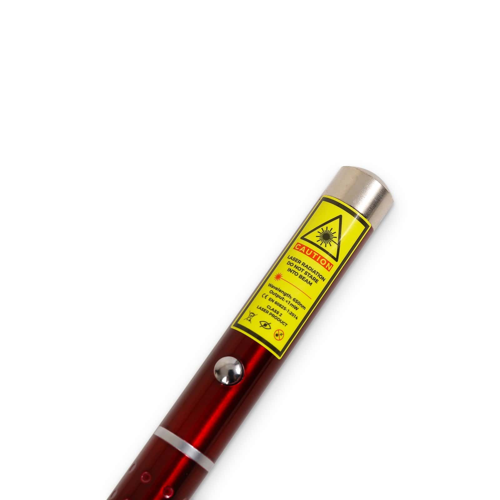 Close-up of the warning label on the red laser pointer, Emax