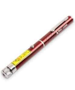 Red laser pointer with pattern cap and yellow laser warning label, Emax