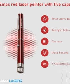 Features of the Emax red laser pointer with five caps