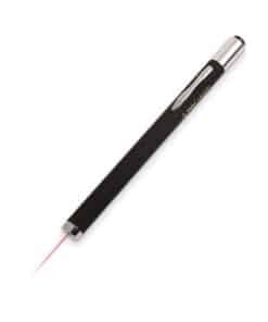 Red laser pointer with on/off switch and a red beam, black pen, Emax