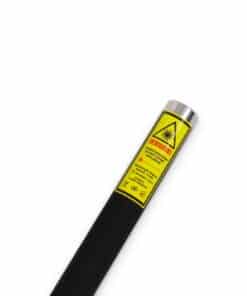 Close-up of the warning label on the red laser pointer with on/off switch, Emax