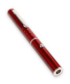 Red line laser pen showing the lens and push button, Emax