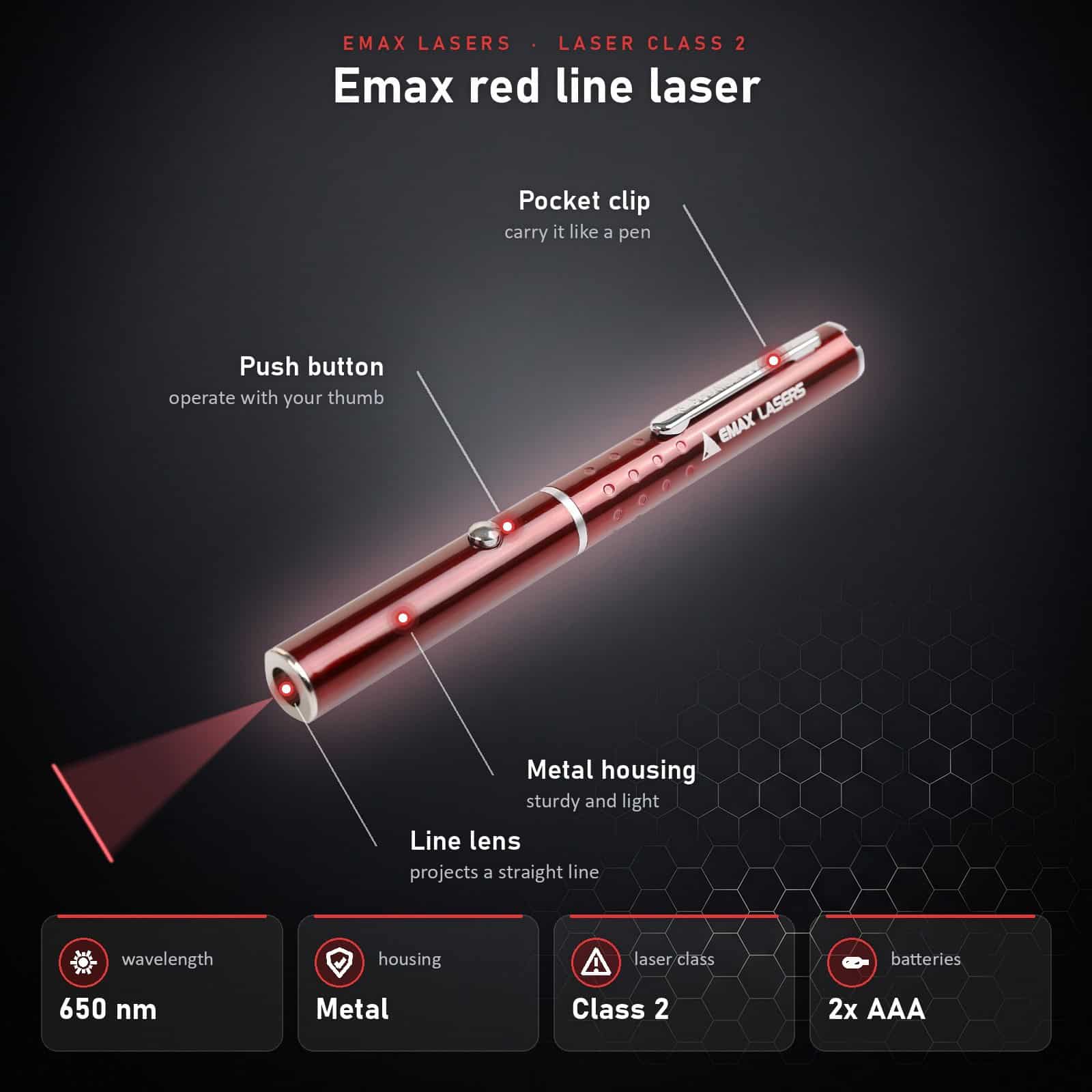 Infographic Emax red line laser: parts and specifications